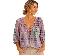 Genérico Women's Polka Dot Lace Up Blouse Summer Casual V Neck 3/4 Sleeve Loose Flowy Drawstring Lace Up Tops Shirts (D,S)