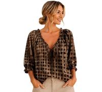 Genérico Women's Polka Dot Lace Up Blouse Summer Casual V Neck 3/4 Sleeve Loose Flowy Drawstring Lace Up Tops Shirts (G,XL)