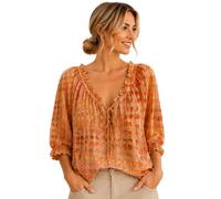 Genérico Women's Polka Dot Lace Up Blouse Summer Casual V Neck 3/4 Sleeve Loose Flowy Drawstring Lace Up Tops Shirts (E,XL)