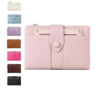 Genérico Women's Premium Leather Bifold Wallet, RFID Blocking, Women Bifold Wallet, Compact Card Holder with Zipper Coin Pocket (Pink)