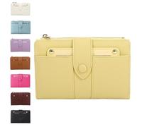 Genérico Women's Premium Leather Bifold Wallet, RFID Blocking, Women Bifold Wallet, Compact Card Holder with Zipper Coin Pocket (Yellow)