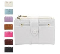 Genérico Women's Premium Leather Bifold Wallet, RFID Blocking, Women Bifold Wallet, Compact Card Holder with Zipper Coin Pocket (Silver)