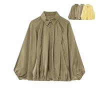 Genérico Womens Puffed Jacket Zip Up Lightweight Casual Batwing Sleeve Collared Coats Womens Trendy Shirt Ladies Outerwear Pleated Outerwear (Army Green,S)