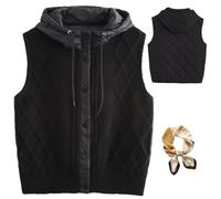 Genérico Women's Quilted Hooded Knit Vest, Warm Layered Sweater Vest with Puffer Back, Casual Lightweight Padded Sleeveless Jacket