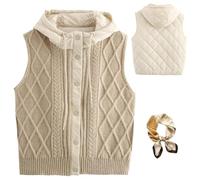 Genérico Women's Quilted Hooded Knit Vest, Warm Layered Sweater Vest with Puffer Back, Casual Lightweight Padded Sleeveless Jacket