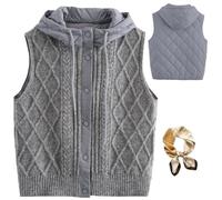 Genérico Women's Quilted Hooded Knit Vest, Warm Layered Sweater Vest with Puffer Back, Casual Lightweight Padded Sleeveless Jacket