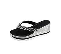 Genérico Women's Rhinestone Lightweight Comfortable Non-Slip Wedge Sandals Summer Casual Slip on Arch Support Slides 2025 Comfy Platform Boho Orthopedic Flip Flops with Arch Support (Black, 39)
