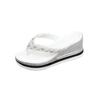 Genérico Women's Rhinestone Lightweight Comfortable Non-Slip Wedge Sandals Summer Casual Slip on Arch Support Slides 2025 Comfy Platform Boho Orthopedic Flip Flops with Arch Support (White, 38)