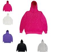 Genérico Women's Rhinestone Pullover Sparkling Casual Crewneck Sweatshirt, Y2K Shiny Casual Hoodie,Shiny Long Sleeve Pullover Tops with Pocket,Womens Cute Rhinestone Pullover Sweatshirt (Pink,XXL)