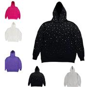 Genérico Women's Rhinestone Pullover Sparkling Casual Crewneck Sweatshirt, Y2K Shiny Casual Hoodie,Shiny Long Sleeve Pullover Tops with Pocket,Womens Cute Rhinestone Pullover Sweatshirt (Black,XXL)