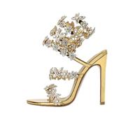 Genérico Women's Rhinestone Spiral Strappy High Heels - Open Toe Stiletto Heeled Sandals, Glamorous Prom Party Wedding Shoes For Brides & Evening(Gold,39)