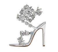 Genérico Women's Rhinestone Spiral Strappy High Heels - Open Toe Stiletto Heeled Sandals, Glamorous Prom Party Wedding Shoes For Brides & Evening(Silver,39)