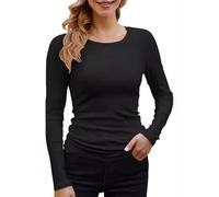 Genérico Womens Ribbed Long Sleeve Crewneck Casual Slim Basic Shirts Knit Tops White Long Sleeve Shirts Tops For Women Basic Round Seck Solid Color Sleeved Chaqueta Punto Mujer Black XL
