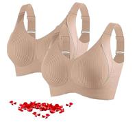 Genérico Women's Ribbed Push up Adjustable Wireless Bra, Sports Bras CozyRibbedWirelessBra, Ribbed PushupBra (Skin,L)