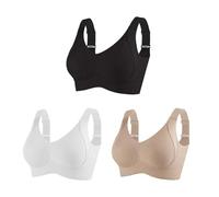 Genérico Women's Ribbed Push Up Adjustable Wireless Bra, Womens Four Rows Adjustable Bras, Adjustable Padded Everyday Bra (3pcs-B,13XL)