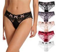 Genérico Women's Sexy Lace Cute Panties, Low Waist Sweet Floral Briefs with Bow, Cheeky Soft Breathable Stretch Bikini Underwear