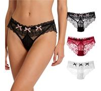 Genérico Women's Sexy Lace Cute Panties, Low Waist Sweet Floral Briefs with Bow, Cheeky Soft Breathable Stretch Bikini Underwear