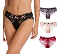 Genérico Women's Sexy Lace Cute Panties, Low Waist Sweet Floral Briefs with Bow, Cheeky Soft Breathable Stretch Bikini Underwear