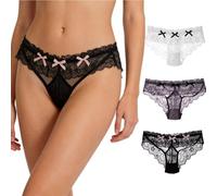 Genérico Women's Sexy Lace Cute Panties, Low Waist Sweet Floral Briefs with Bow, Cheeky Soft Breathable Stretch Bikini Underwear