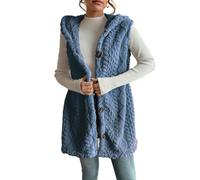 Genérico Womens Sherpa Vest with Hood 2025 Winter Fleece Button Up Long Vest Jackets Warm Lightweight Fall Outerwear (blue,XL)