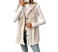 Genérico Womens Sherpa Vest with Hood 2025 Winter Fleece Button Up Long Vest Jackets Warm Lightweight Fall Outerwear (beige,XL)
