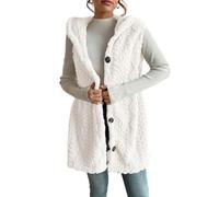 Genérico Womens Sherpa Vest with Hood 2025 Winter Fleece Button Up Long Vest Jackets Warm Lightweight Fall Outerwear (white,XXL)