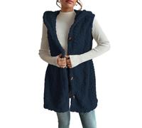 Genérico Womens Sherpa Vest with Hood 2025 Winter Fleece Button Up Long Vest Jackets Warm Lightweight Fall Outerwear (navy,XXL)