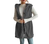 Genérico Womens Sherpa Vest with Hood 2025 Winter Fleece Button Up Long Vest Jackets Warm Lightweight Fall Outerwear (gray,L)