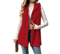 Genérico Womens Sherpa Vest with Hood 2025 Winter Fleece Button Up Long Vest Jackets Warm Lightweight Fall Outerwear (red,XL)