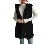 Genérico Womens Sherpa Vest with Hood 2025 Winter Fleece Button Up Long Vest Jackets Warm Lightweight Fall Outerwear (black,XL)