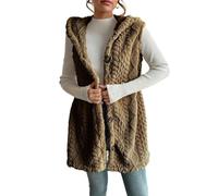Genérico Womens Sherpa Vest with Hood 2025 Winter Fleece Button Up Long Vest Jackets Warm Lightweight Fall Outerwear (camel,XL)