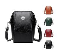 Genérico Women's Soft Leather Mobile Phone Bag Messenger Bags, Mini Messenger Shoulder Purses for Daily Casual (Black)