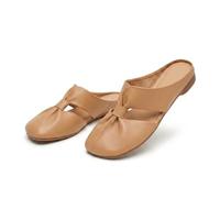 Genérico Women's Soft Sole Knot Mules, Lightweight Round Toe Backless Non-Slip Sandals, Hollow Out Breathable Flats (Mustard Yellow,42)