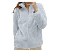 Genérico Women's Solid Color Fleece Jacket Collar Zip Up Cozy Outerwear (01Blue, L)