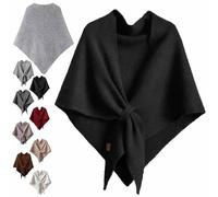 Genérico Women's Solid Color Scarf with Loop Closure, Soft Knitted Blend Scarf Cape, Casual Soft Comfortable Shawl Daily Wear (Black-A)