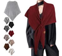 Genérico Women's Solid Color Scarf with Loop Closure, Soft Knitted Blend Scarf Cape, Casual Soft Comfortable Shawl Daily Wear (Red-A)