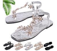 Genérico Women's Sparkly Rhinestone Elastic Strap Elegant Slip On Flat Sandals (Silver,42)