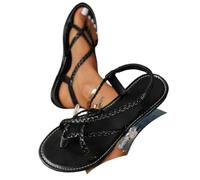 Genérico Women's Strappy Flat Sandals Woven Strap Dressy Ankle Strap Casual Summer Thong Beach Flats Flip Flops Open Toe Elastic Comfortable Arch Support Lightweight Shoes (Black,40)