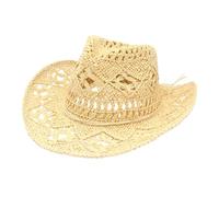Genérico Women's Straw Cowboy Hat, Wide Brim Western Sun, Weave, 170 g, and Shaped, for Outdoor Enthusiasts, Summer Farm Work, Camping, Hiking, Music Festivals, Parties
