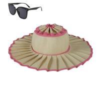 Genérico Women's Straw Reversible Pleated Sun Hat,Foldable Wide Brim Beach Hat,Summer Outdoor Travel UV Protection Beach Hats (FR/ES, Letras, Talla única, Color-M)