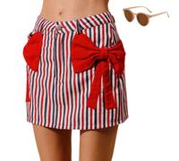 Genérico Womens Striped Denim Mini Skirt, Summer Bow Decor Pocket Pencil Skirts, Trendy Red White Blue 4th of July Jean Short Skirt