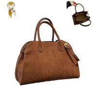 Genérico Women's Suede Purse Vintage Top Handle Bag,Large Suede Capacity Tote Bag,Casual Satchel Bags with Adjustable Strap (Brown, Large)