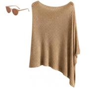 Genérico Womens Summer Poncho Tops,Elegant Lightweight Sheer Open Knit Mesh Shawl,Asymmetric Batwing Knit Crochet Beach Cover