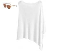 Genérico Womens Summer Poncho Tops,Elegant Lightweight Sheer Open Knit Mesh Shawl,Asymmetric Batwing Knit Crochet Beach Cover