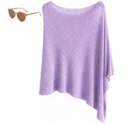 Genérico Womens Summer Poncho Tops,Elegant Lightweight Sheer Open Knit Mesh Shawl,Asymmetric Batwing Knit Crochet Beach Cover