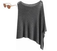 Genérico Womens Summer Poncho Tops,Elegant Lightweight Sheer Open Knit Mesh Shawl,Asymmetric Batwing Knit Crochet Beach Cover