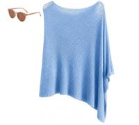 Genérico Womens Summer Poncho Tops,Elegant Lightweight Sheer Open Knit Mesh Shawl,Asymmetric Batwing Knit Crochet Beach Cover