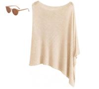 Genérico Womens Summer Poncho Tops,Elegant Lightweight Sheer Open Knit Mesh Shawl,Asymmetric Batwing Knit Crochet Beach Cover