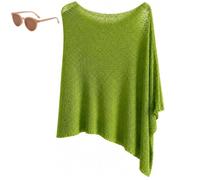 Genérico Womens Summer Poncho Tops,Elegant Lightweight Sheer Open Knit Mesh Shawl,Asymmetric Batwing Knit Crochet Beach Cover