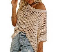 Genérico Womens Summer Sexy Hollow Scoop Neck Shortsleeve Top Pullover Beach Cover-up Knitted Sweater (Apricot,S)